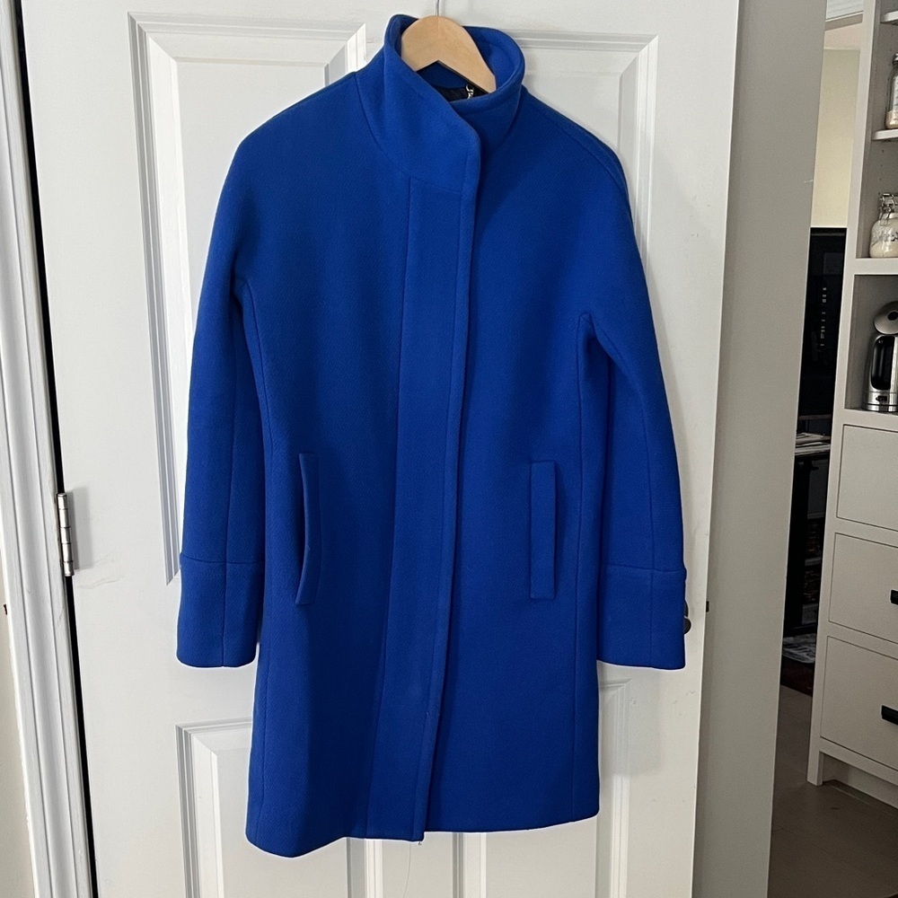 J. Crew Sapphire Blue Wool Stadium Coat by Nellie Gori Sz 0 - Picture 2 of 9